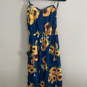 Sunflower Print Blue Dress